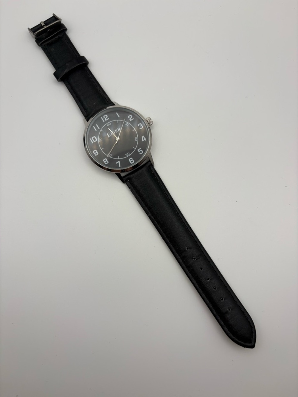 Eiger Classic Black Leather Strap‎ Watch with Black Dial New Battery Works!